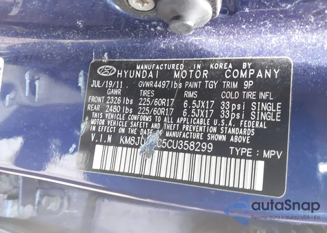 2012 Hyundai Tucson Gls z USA, uszkodzony, nr VIN KM8JU3AC5CU358299